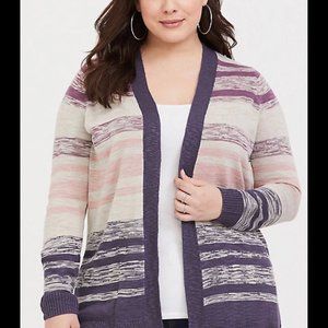 Torrid Women's 2X Wild Berry Striped Open Front Long Sleeved Cardigan